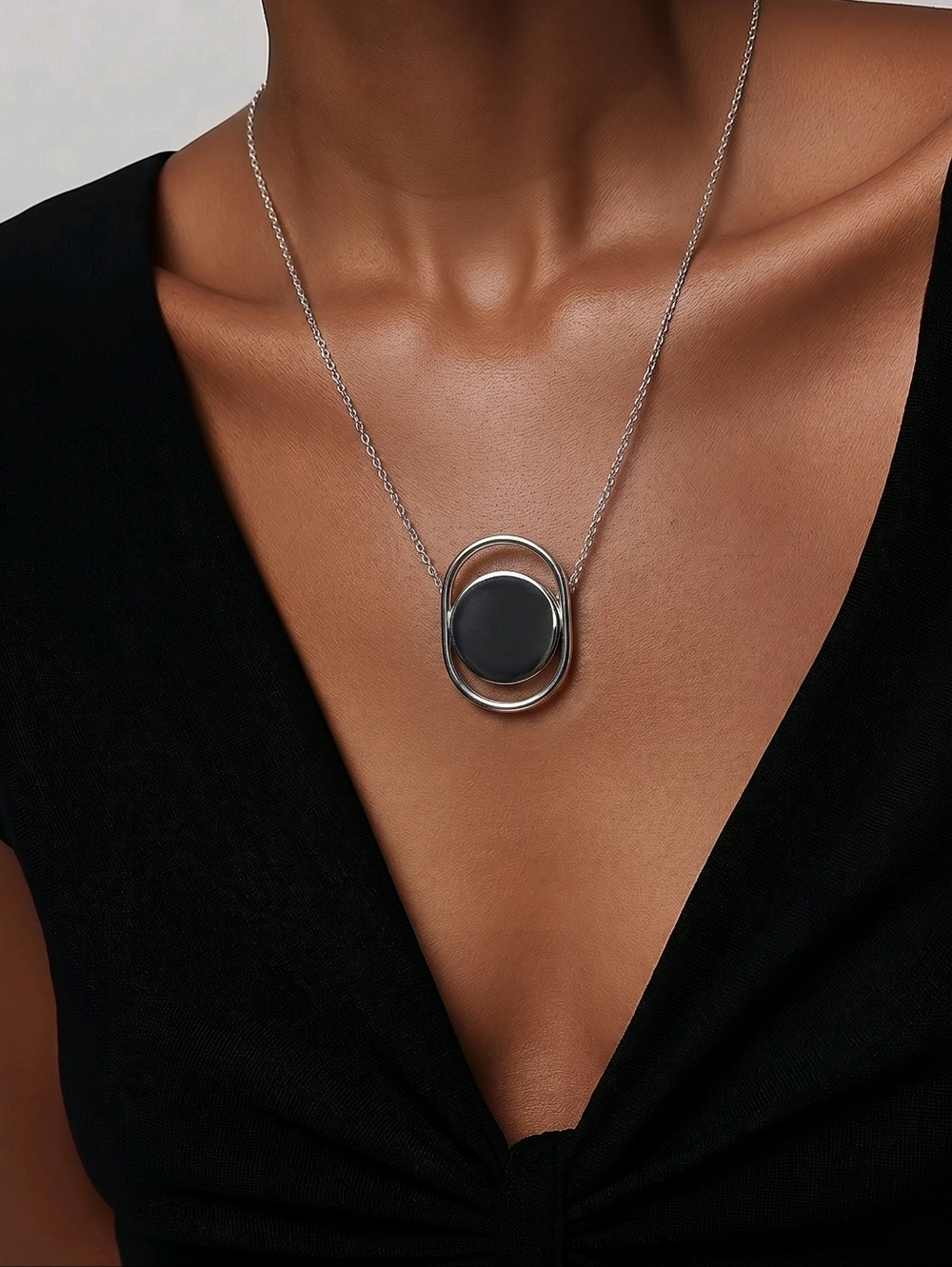 NWT NADINE WEST Silver Floating Circle Necklace ~28"
